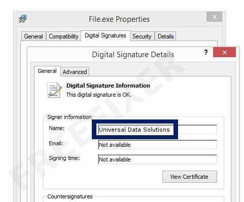 Screenshot of the Universal Data Solutions certificate
